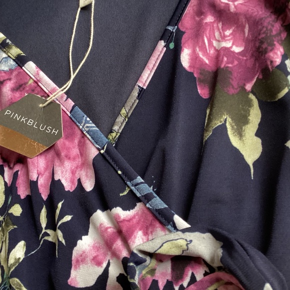 NWT Pinkblush Maternity Floral Surplice Tie Waist Pregnancy Maxi Dress Navy Blue - Picture 7 of 12